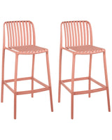 Set of 2 Dining Bar Chairs Light Red Synthetic Material Indoor and Outdoor Armless Modern Style Beliani