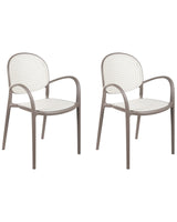 Set of 2 Dining Chairs Light Brown Plastic Garden Outdoor Kitchen Retro Design Beliani