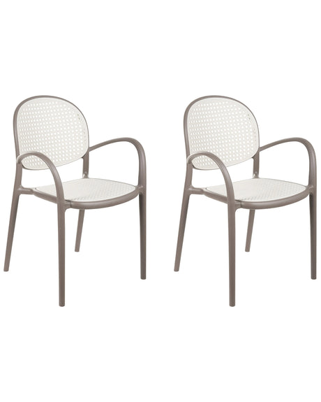 Set of 2 Dining Chairs Light Brown Plastic Garden Outdoor Kitchen Retro Design Beliani