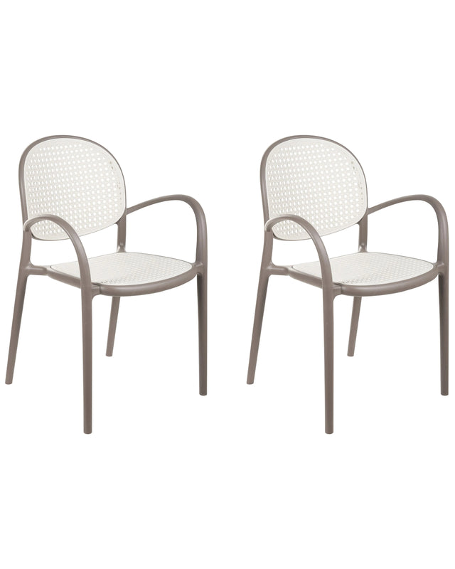 Set of 2 Dining Chairs Light Brown Plastic Garden Outdoor Kitchen Retro Design Beliani