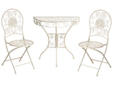 Outdoor Garden Bistro Set Light Beige Metal Iron Frame Floral Pattern Table Chairs Vintage Style Outdoor Beliani