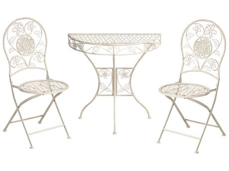 Outdoor Garden Bistro Set Light Beige Metal Iron Frame Floral Pattern Table Chairs Vintage Style Outdoor Beliani