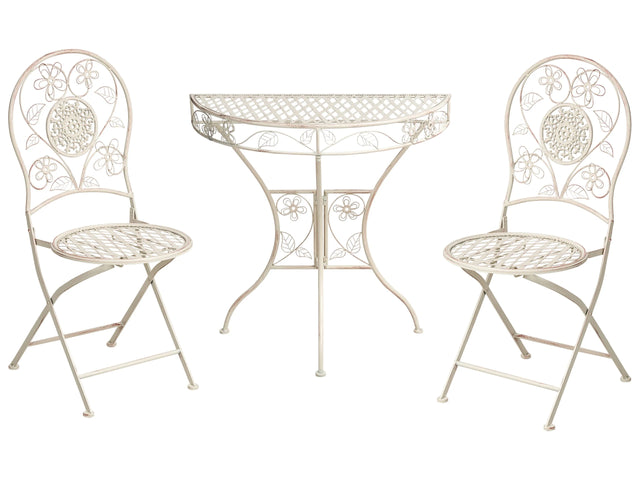 Outdoor Garden Bistro Set Light Beige Metal Iron Frame Floral Pattern Table Chairs Vintage Style Outdoor Beliani