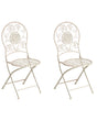 Set of 2 Garden Chairs Light Beige  Metal Iron Frame Folding Floral Pattern Vintage Style Outdoor Beliani