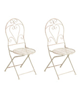 Set of 2 Garden Chairs Light Beige Metal Iron Frame Folding Floral Pattern Vintage Style Outdoor Beliani