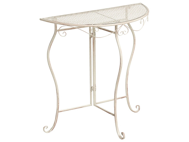 Garden Bistro Table Light Beige Metal Iron Frame 80 x 36 cm Tabletop Vintage Style Outdoor Beliani