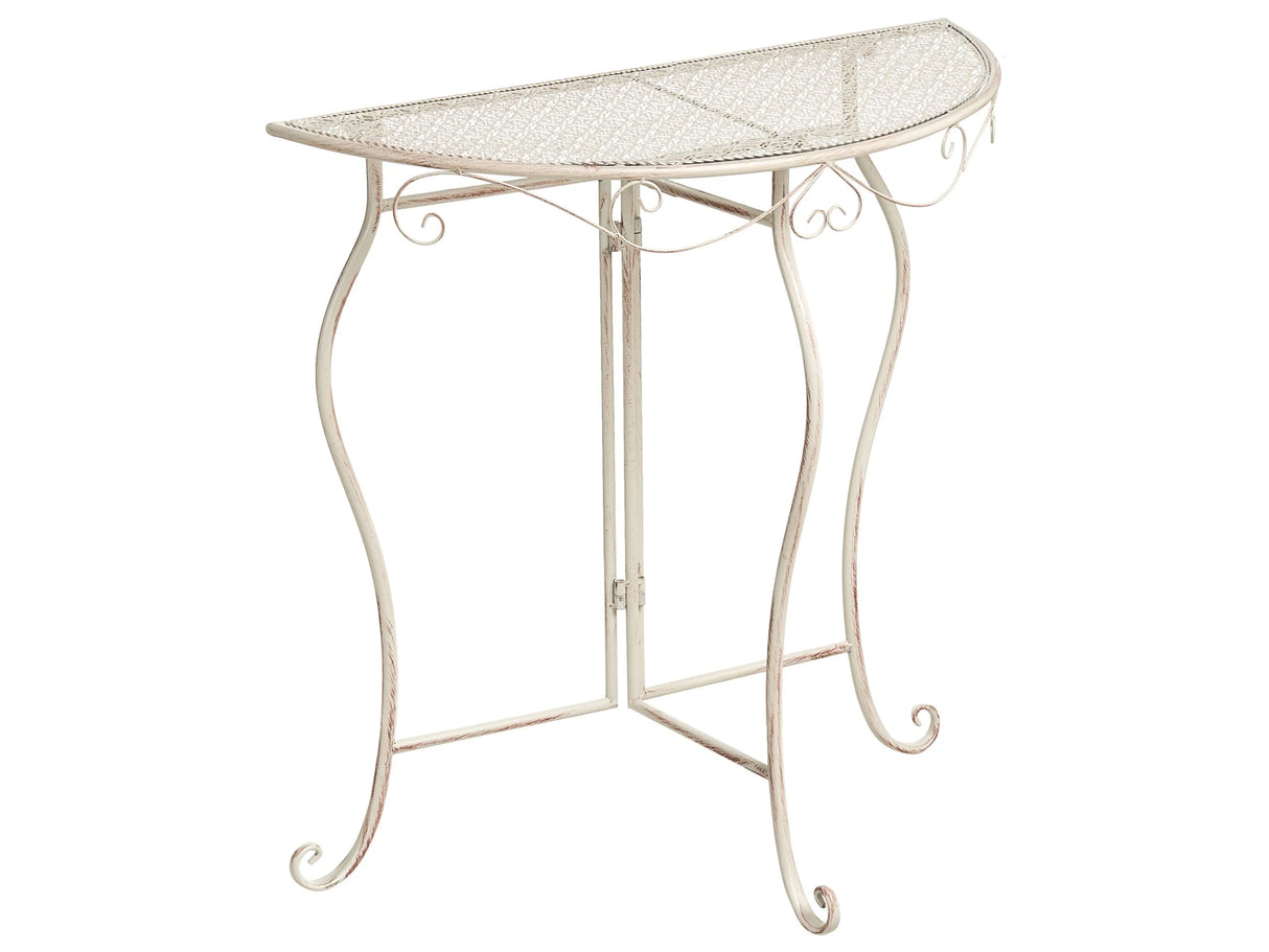Garden Bistro Table Light Beige Metal Iron Frame 80 x 36 cm Tabletop Vintage Style Outdoor Beliani