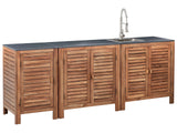 Outdoor Kitchen 3 Piece Cabinet Brown and Silver Acacia Wood Shelves Door Unit with Steel Top with Sink Garden Kitchen Dining Beliani