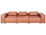 3 Seater Modular Sofa Golden Brown Faux Leather Modern Couch Living Room Beliani