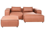 Left Hand Modular Sofa Golden Brown Faux Leather 3 Seater Corner Sofa with Ottoman Modern Minimalistic Living Room Beliani