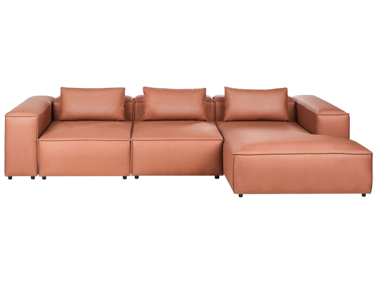 Modular Left Hand Sofa Golden Brown Faux Leather Sectional Corner Couch Modern Minimalistic Living Room Beliani