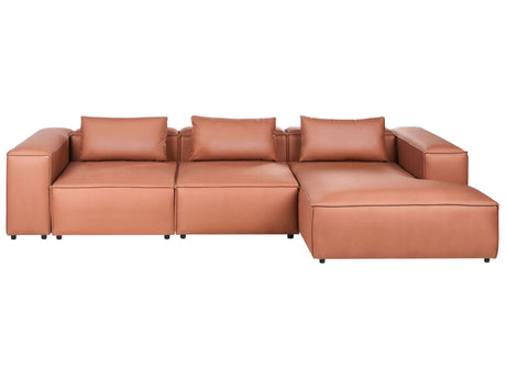 Modular Left Hand Sofa Golden Brown Faux Leather Sectional Corner Couch Modern Minimalistic Living Room Beliani