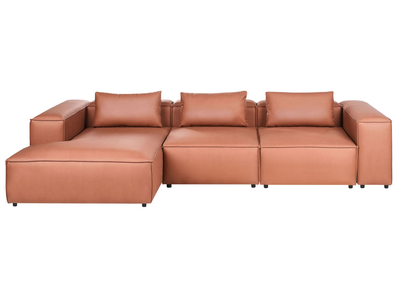 Modular Right Hand Sofa Golden Brown Faux Leather Sectional Corner Couch Modern Minimalistic Living Room Beliani