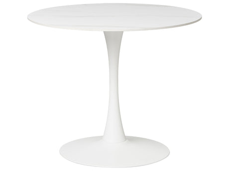 Round Dining Table White Marble Effect Sintered Stone Top  90 cm Metal Base 4 Seater Kitchen Beliani