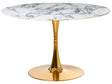 Round Dining Table White with Marble Effect with Gold MDF Top  120 cm Metal Base 4 Seater Kitchen Beliani