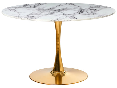 Round Dining Table White with Marble Effect with Gold MDF Top  120 cm Metal Base 4 Seater Kitchen Beliani