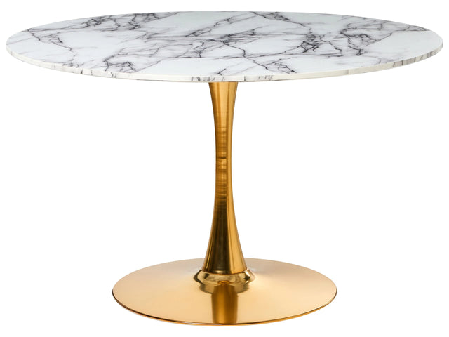Round Dining Table White with Marble Effect with Gold MDF Top  120 cm Metal Base 4 Seater Kitchen Beliani