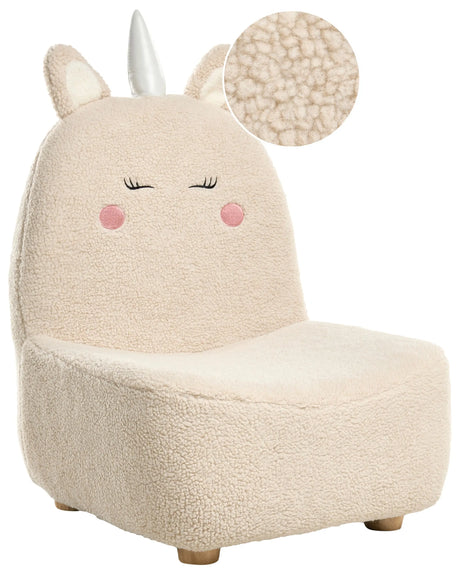 Animal Chair Light Beige Boucle Upholstery Armless Nursery Furniture Seat for Children Modern Design Unicorn Shape Beliani