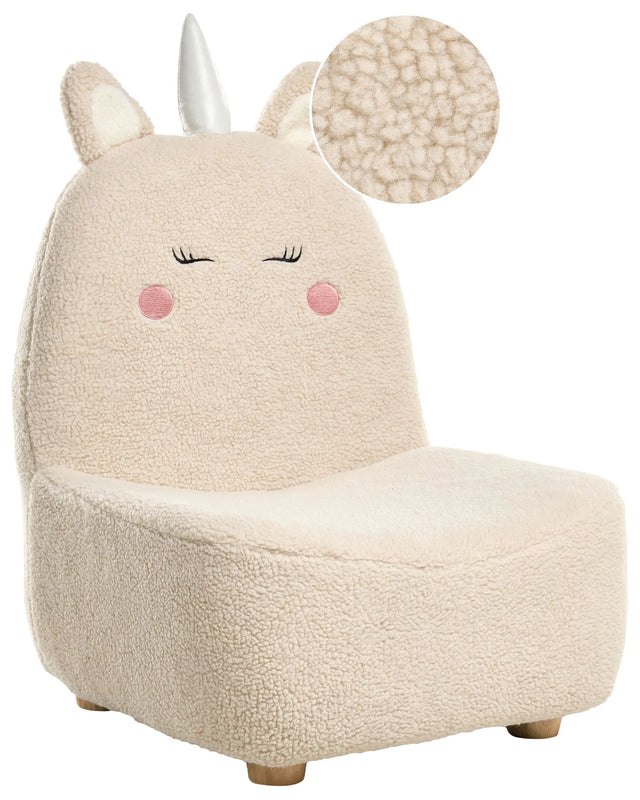 Animal Chair Light Beige Boucle Upholstery Armless Nursery Furniture Seat for Children Modern Design Unicorn Shape Beliani