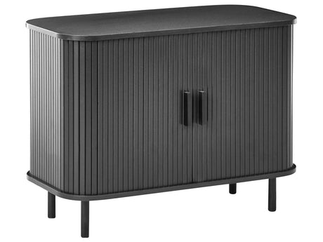 Sideboard Black MDF Metal Legs Retro Sliding Cabinet Living Room Beliani