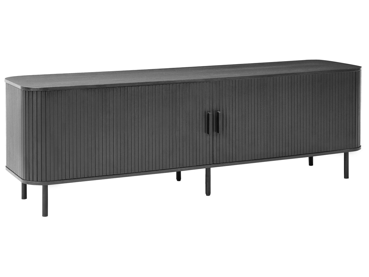 TV Stand Black MDF Metal Legs TV Up To 54 Retro Sliding Cabinet Cable Management Living Room Beliani