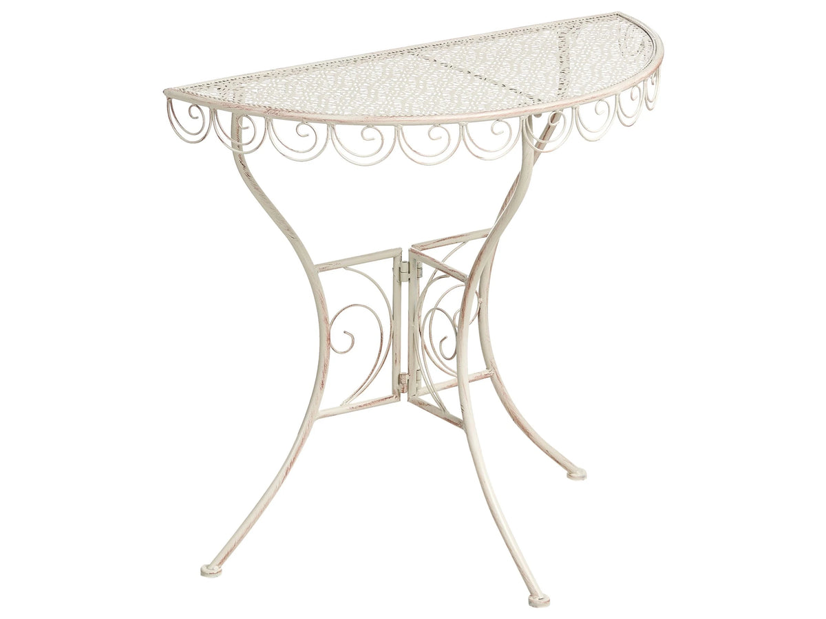Garden Bistro Table Light Beige Metal Iron Frame 80 x 36 cm Tabletop Vintage Style Outdoor Beliani