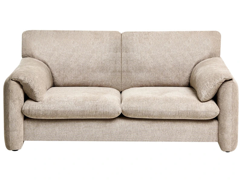 2 Seater Sofa Taupe Fabric Polyester Upholstered Black Legs Living Room Beliani