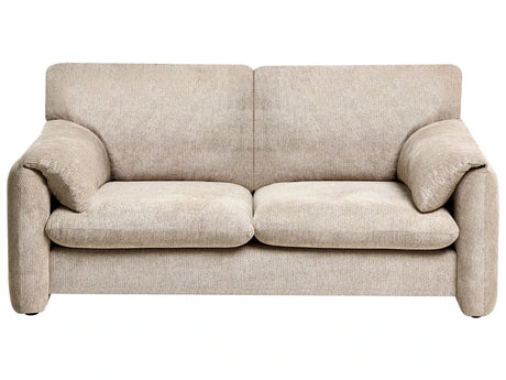 2 Seater Sofa Taupe Fabric Polyester Upholstered Black Legs Living Room Beliani
