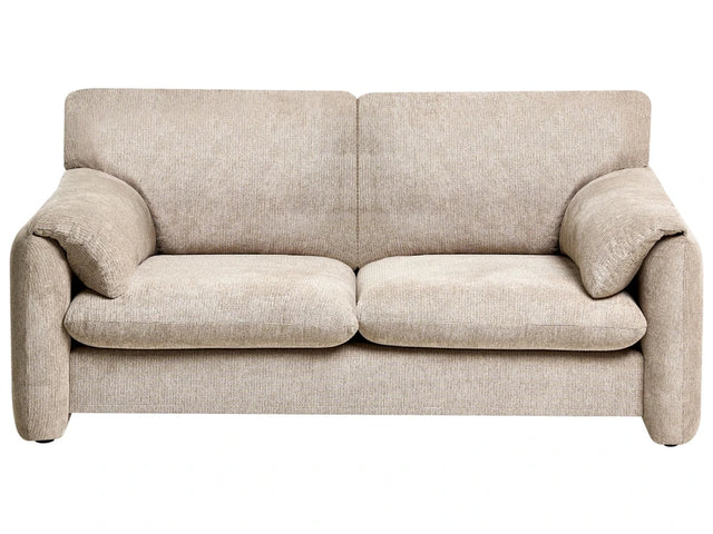 2 Seater Sofa Taupe Fabric Polyester Upholstered Black Legs Living Room Beliani