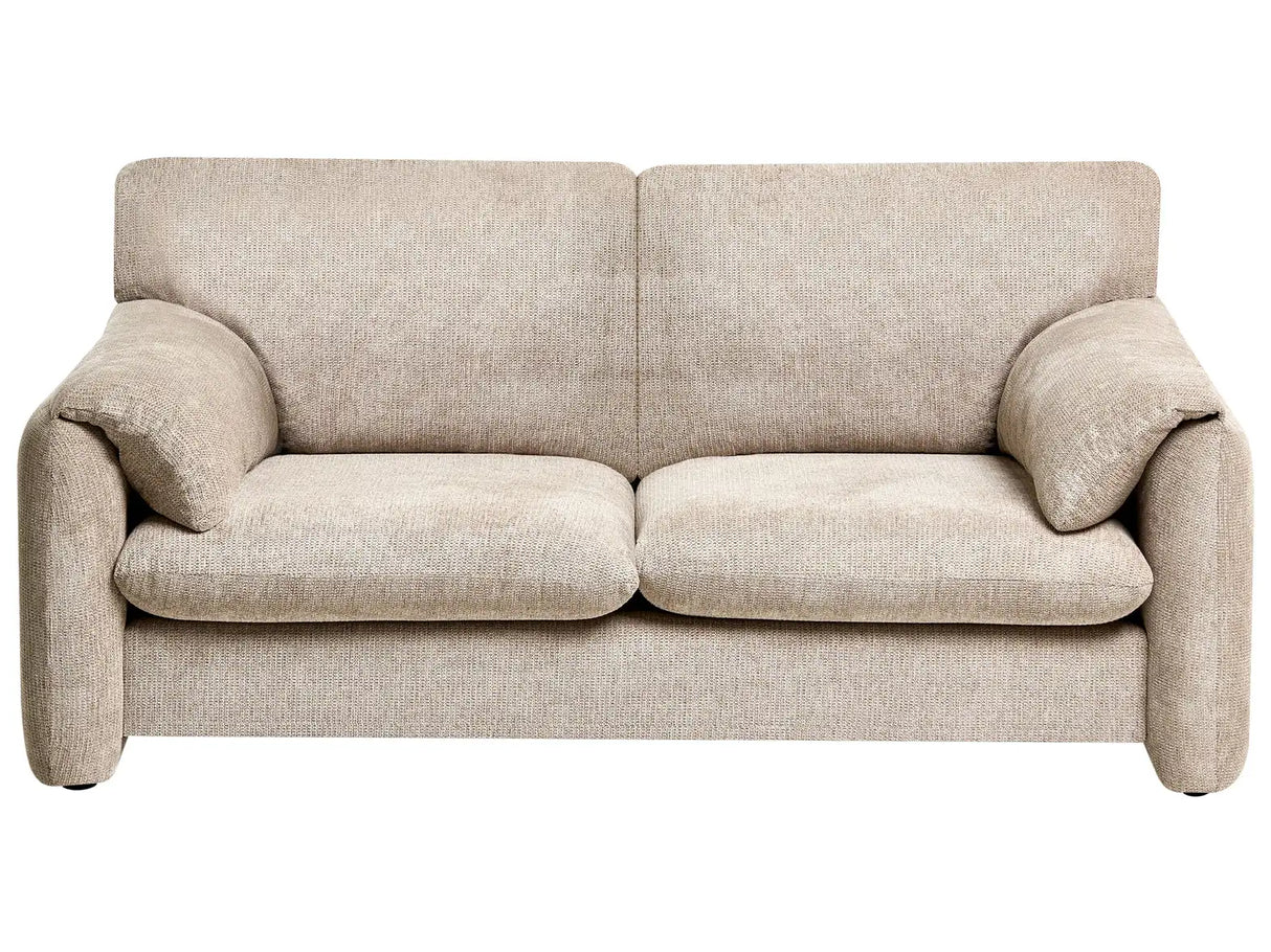2 Seater Sofa Taupe Fabric Polyester Upholstered Back and Front Pillow Top Arm Style Black Legs with Caps Living Room Beliani