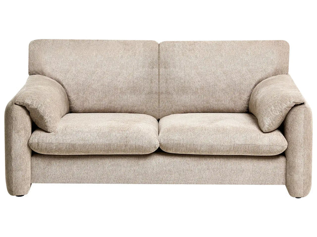 2 Seater Sofa Taupe Fabric Polyester Upholstered Back and Front Pillow Top Arm Style Black Legs with Caps Living Room Beliani