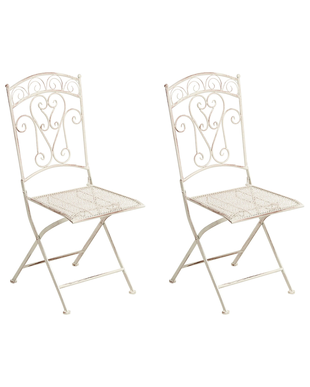 Set of 2 Garden Chairs Light Beige Metal Iron Frame Folding Vintage Style Outdoor Beliani