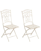 Set of 2 Garden Chairs Light Beige Metal Iron Frame Folding Vintage Style Outdoor Beliani