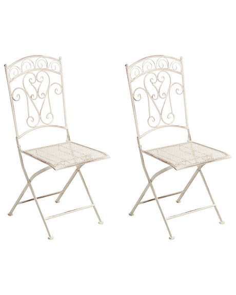 Set of 2 Garden Chairs Light Beige Metal Iron Frame Folding Vintage Style Outdoor Beliani
