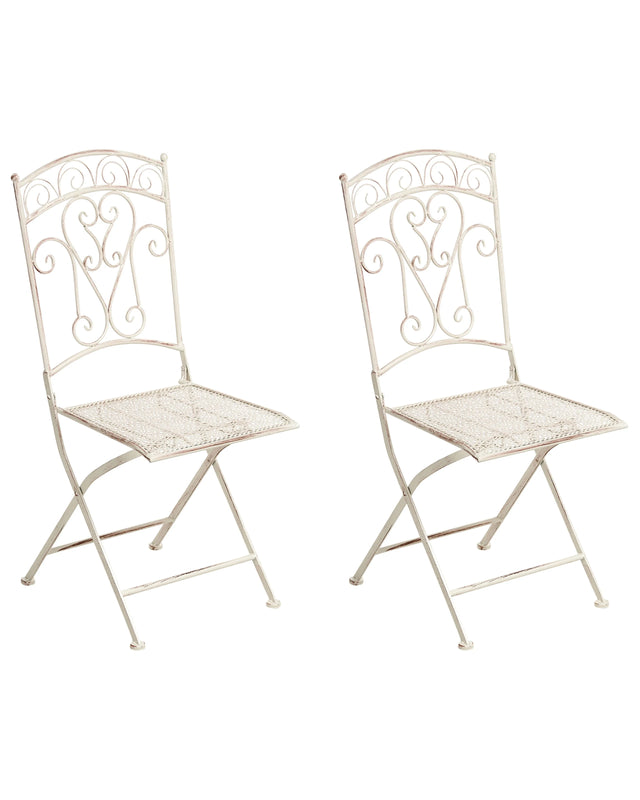 Set of 2 Garden Chairs Light Beige Metal Iron Frame Folding Vintage Style Outdoor Beliani