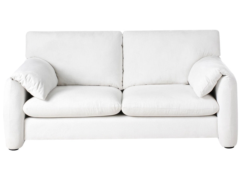 2 Seater Sofa Off-White Fabric Polyester Upholstered Black Legs Living Room Beliani