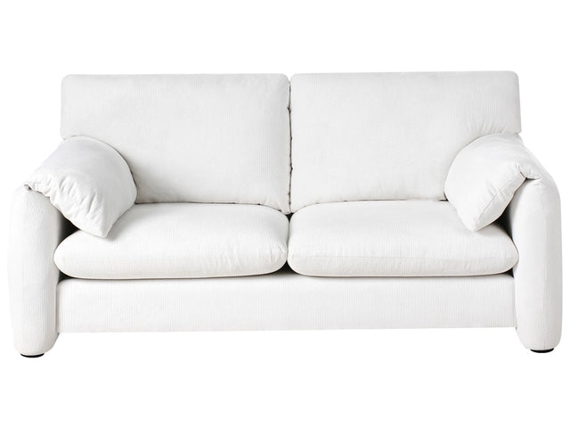 2 Seater Sofa Off-White Fabric Polyester Upholstered Black Legs Living Room Beliani