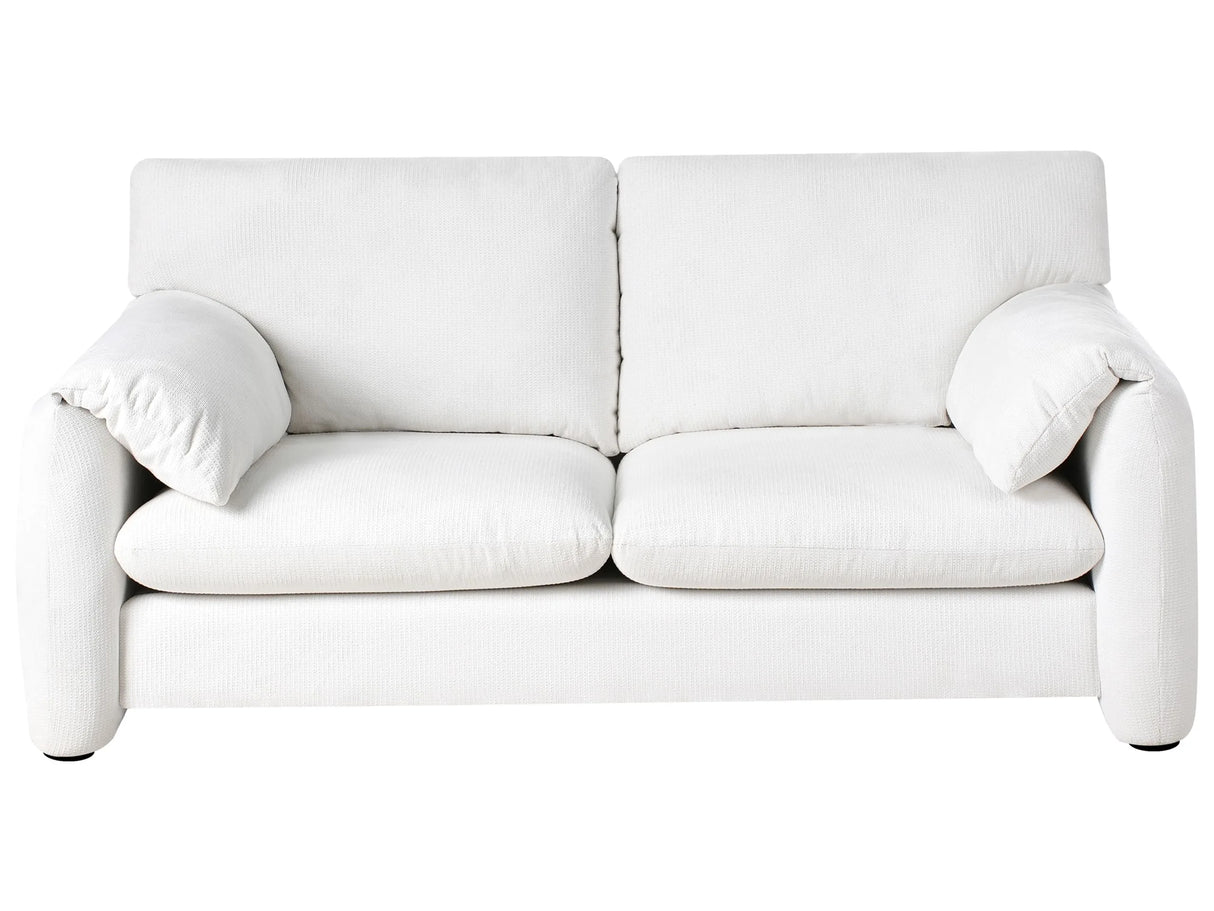 2 Seater Sofa Off-White Fabric Polyester Upholstered Back and Front Pillow Top Arm Style Black Legs with Caps Living Room Beliani