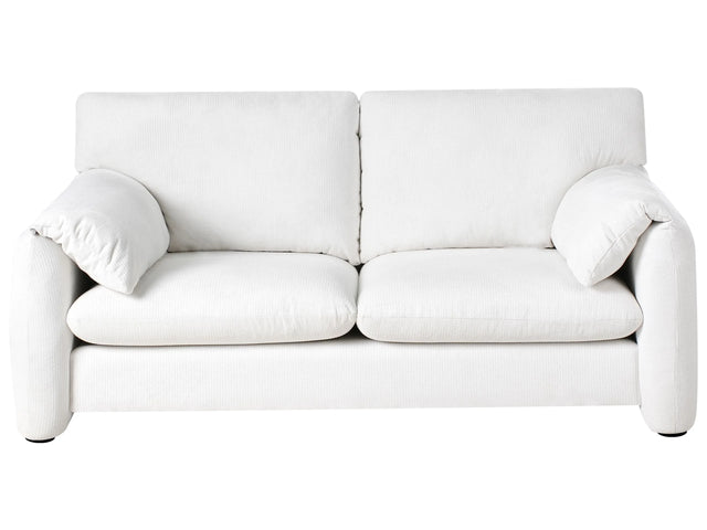 2 Seater Sofa Off-White Fabric Polyester Upholstered Back and Front Pillow Top Arm Style Black Legs with Caps Living Room Beliani