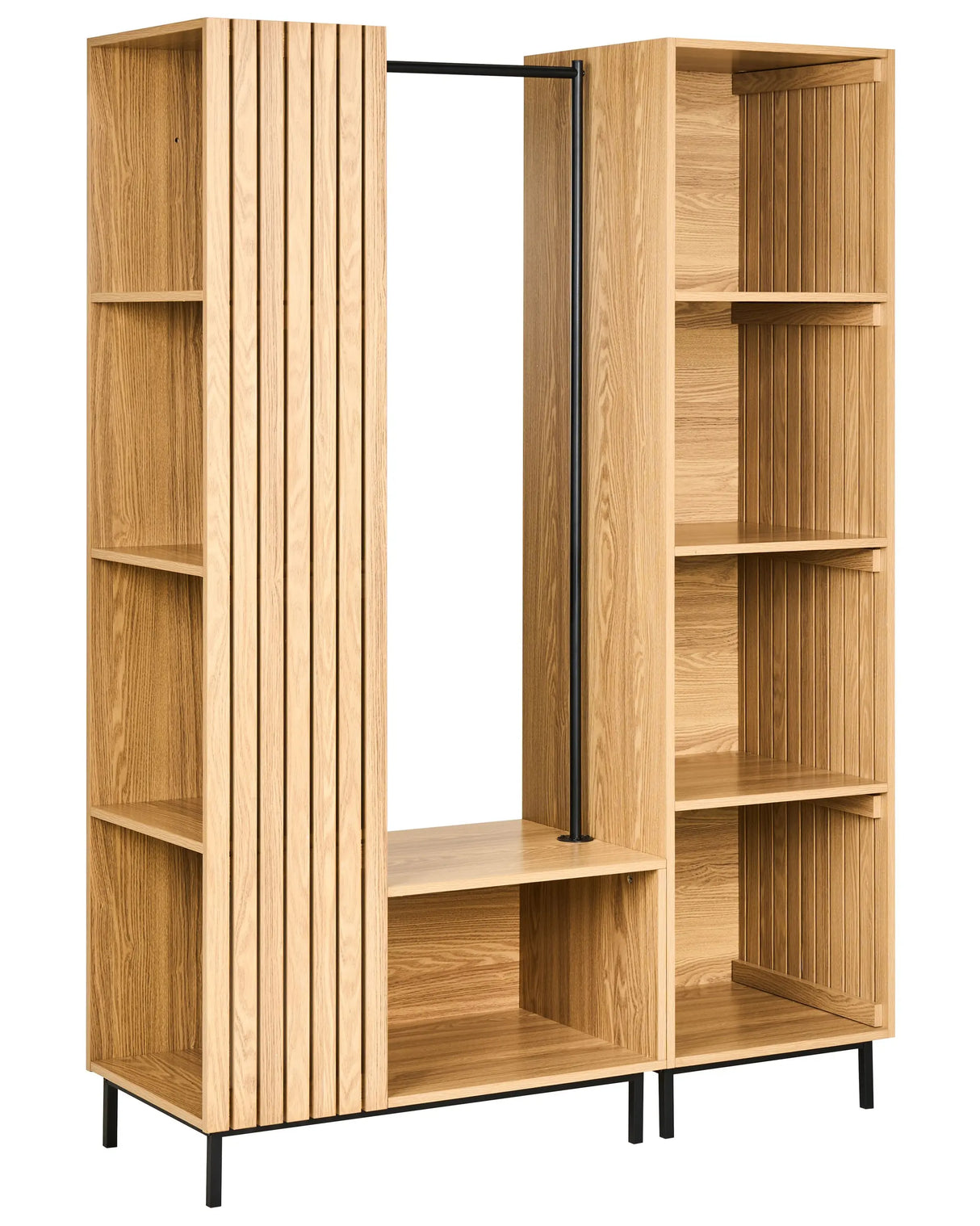9 Shelf Open Wardrobe Light Brown Modular Dressing Unit Freestanding Open Shelves Modern for Hallway Bedroom Beliani