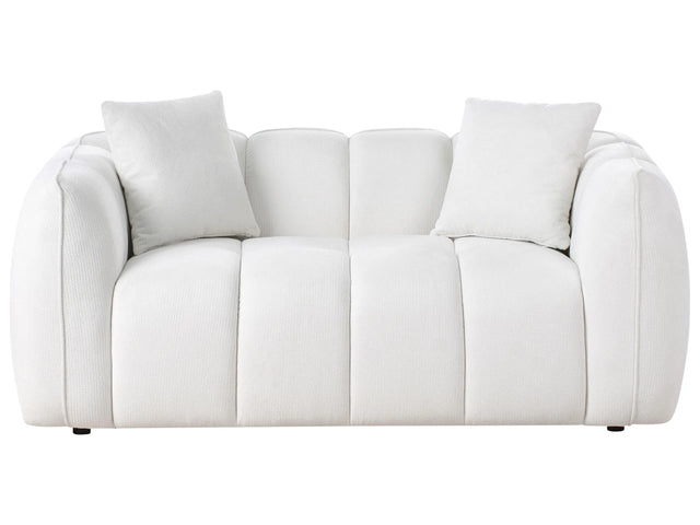 Thickly Padded 2 Seater Water-Repellent Sofa Off-White Upholstered Back and Front Polyester Fabric Wooden Legs Living Room Modern Beliani