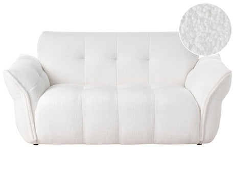 2 Seater Sofa White Boucle Upholstered Wooden Black Legs Living Room Cosy Furniture Beliani