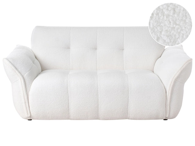 2 Seater Sofa White Boucle Upholstered Wooden Black Legs Living Room Cosy Furniture Beliani