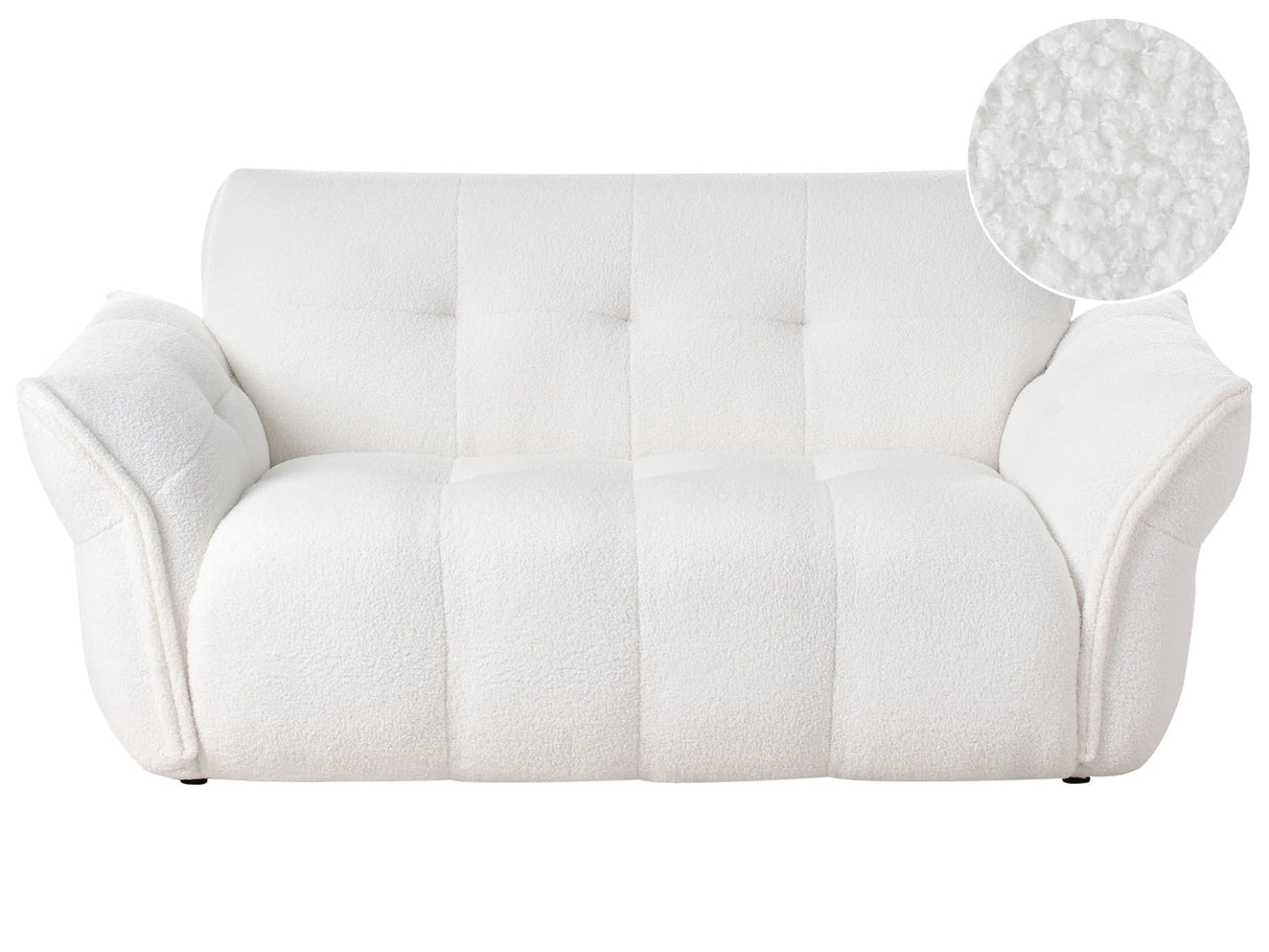 2 Seater Sofa White Boucle Upholstered Back and Front Wooden Black Legs with Caps Living Room Cosy and Soft Furniture Beliani