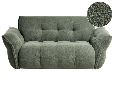 2 Seater Sofa Dark Green Boucle Upholstered Wooden Black Legs Living Room Cosy Furniture Beliani