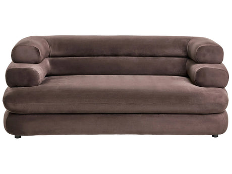 Velvet 2 Seater Sofa Dark Brown Polyester Upholstery Wooden Black Legs with Caps Upholstered Back Living Room Traditional Style Beliani