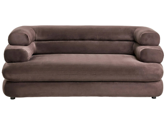 Velvet 2 Seater Sofa Dark Brown Polyester Upholstery Wooden Black Legs with Caps Upholstered Back Living Room Traditional Style Beliani