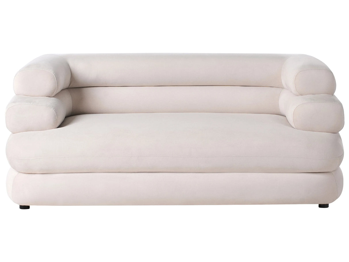 Velvet 2 Seater Sofa Light Beige Polyester Upholstery Wooden Black Legs with Caps Upholstered Back Living Room Traditional Style Beliani