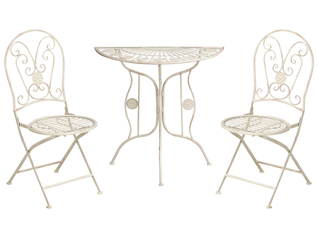 Outdoor Garden Bistro Set Light Beige Metal Iron Frame Table Chairs Vintage Style Outdoor Beliani