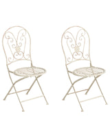 Set of 2 Garden Chairs Light Beige Metal Iron Frame Folding Vintage Style Outdoor Beliani